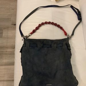 Blue leather over the shoulder handbag